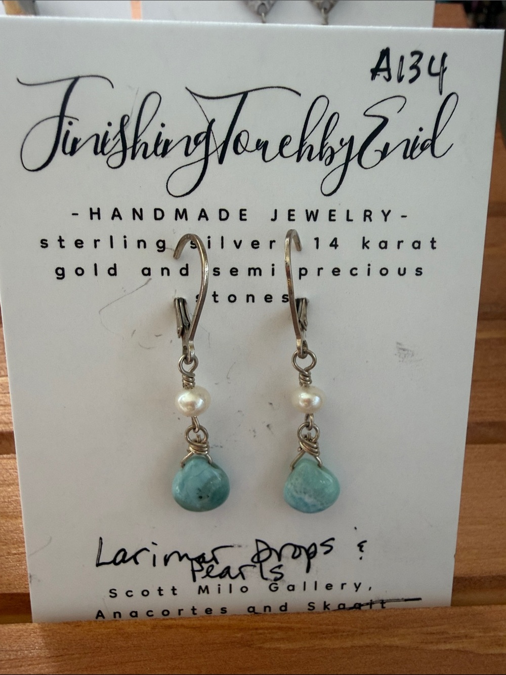 Sterling Silver Earrings with Turquoise Drops and Pearls